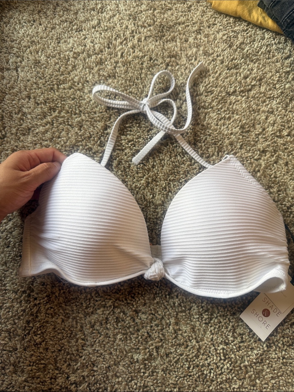 Shade & Shore White Ribbed Halter Bikini Top with Front Knot